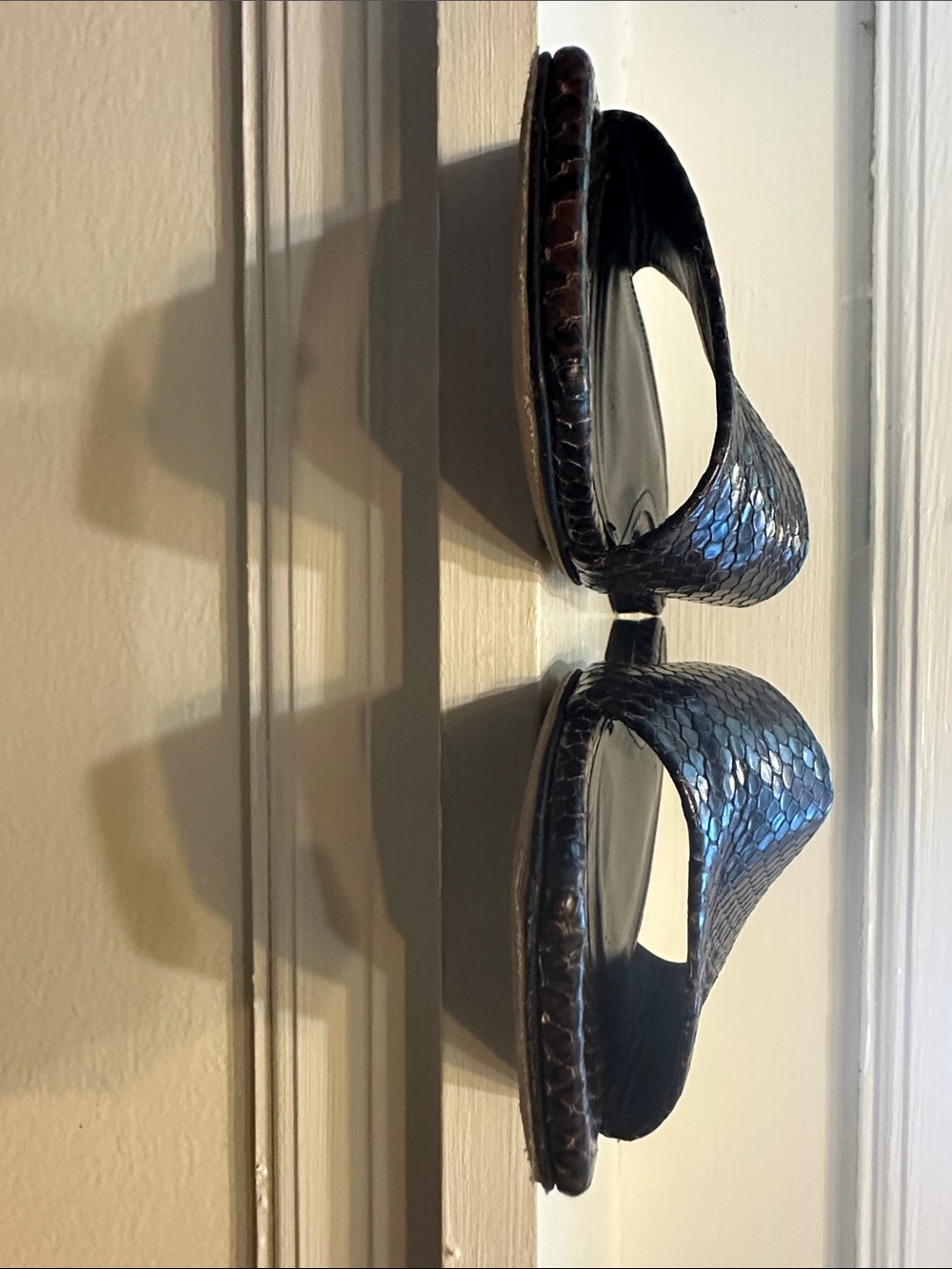 Aeyde Brown Snake-Embossed Leather Slide Mules - Picture 6 of 9